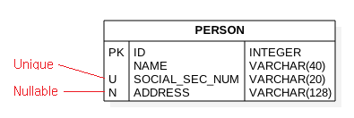 Nullable and Unique Columns in ER Diagram
